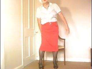 Dee In White Blouse and Red Skirt