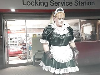 Sissy french maid in the petrol station