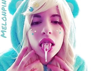 Messy drooling cosplayer