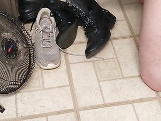 Fucking step mom&#039;s nikes, big cum over her boots