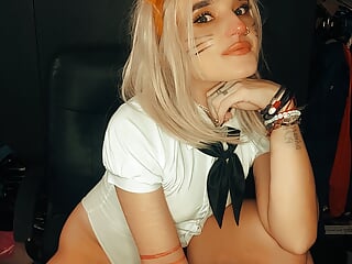 Cosplay sex, daddy's fucking the tiger girl pilot from behind, bending her over, fucking hard and moaning