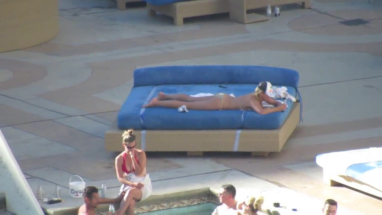 Las Vegas Pool Voyeur - PAWG in White Thong - Blonde, Softcore, In Vegas