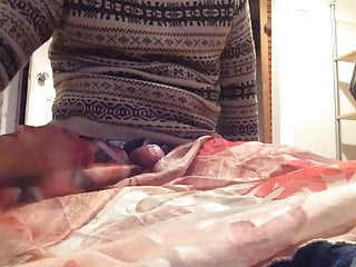 Wank in long floral silky skirt cumshot and powerful orgasm