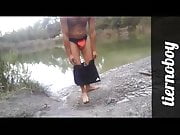Crazy spanish boy!! 3 pees with dildo, streap, cum in public