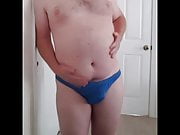 Thick chubby bear in blue bikini underwear