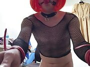 Orange haired sissy fucks themselves with a banana