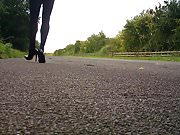 Walking in just black o paques and patent heels.MP4