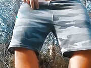 Amateur bear masturbate, pee and cum in the forest