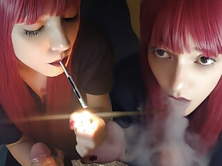 Adorable Alt Girl blowing cigarette smoke on dick POV