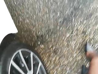 heel ride in the rain with an umbrella