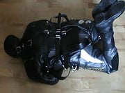 Leather bikersuit and leather straitjacket