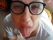 Blowjob facial. Cum on face. Cum on glasses. POV 