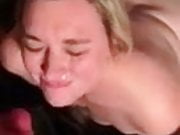 Homemade enormous facial cumshot on blonde