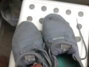Cumshot on the sneakers of a girl in the gym 