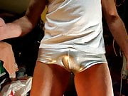 Dancing in silver shiny lycra spandex shorts