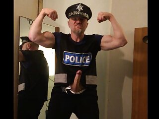Muscular Uk Bodybuilder Cop Worships Himself And Turns Himself On In His Police Uniform Obsessed With His Huge Biceps