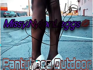 MissyNylonLeggs - Pantyhose Outdoor Teasing pt 2