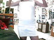 Kevinstockings in white camisole dress