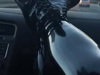 Rubber, In Car, High Heels, Car Drive