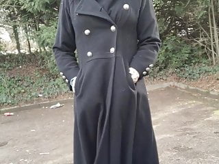 Long black coat, masturbation teaser...