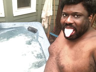 Sensual playing hot tub...