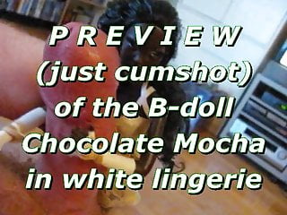 PREVIEW (cumshot only) BBBdoll Chocolate in white lingerie