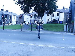 Crossdressed In Maid Uniform Street With Passing Cars...
