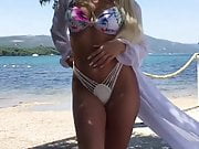 Hot serbian MILF in mini-bikini at the beach 