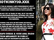 Hotkinkyjo red leafs dress & huge anal dildo in public