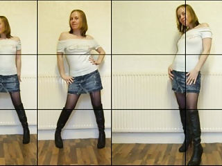 Haley Posing in Pantyhose, Denim Miniskirt and Boots