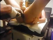 Anal torture in gyno chair