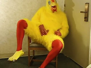 Chicken costume in chair...