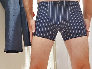 Master Ramon tests sexy shorts in the fitting room while massaging his divine cock, super sexy, Part 2