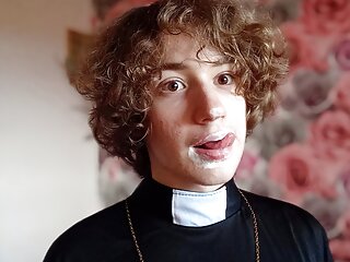 Sinful priest jerks big dick and...