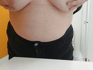 BBW Wife 57 rubbing saggy Tits &amp; Nipples