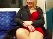 MILF with nice thighs showing herself in train
