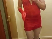 Lola Belle in tight red dress and chastity