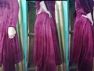 Indian Transgender Gaurisissy looking sexy in pink Salwar Kurta looking like a whore housewife