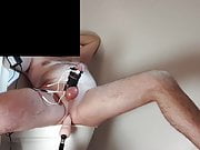 Estim cumshot with fucking machine