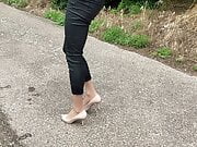 Crossdresser posing and pissing near Autobahn