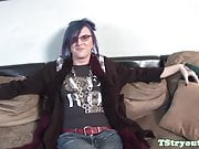 Alternative tgirl wanks solo on casting couch