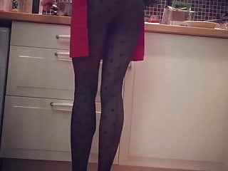 Nylon dress sexy legs kitchen...
