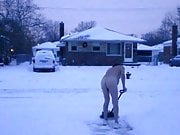 Nude snow shoveling  cotin'd