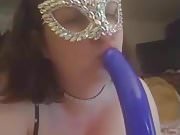 Masked Housewife Sucks Rubber Cock 