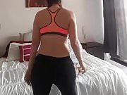 Pregnant babe teases and dances in black yoga pants