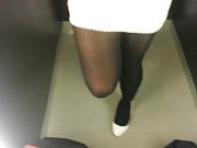 White Patent Pumps with Black Pantyhose Teaser 11