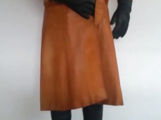 Skirt And Brown Leather Coat...