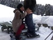 Slim attractive MILF anal fucked in the snow