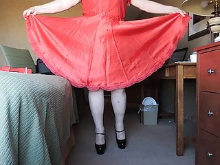 Sissy ray in red silky dress...