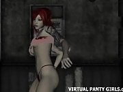 Busty 3d redhead stripper dancing at the club